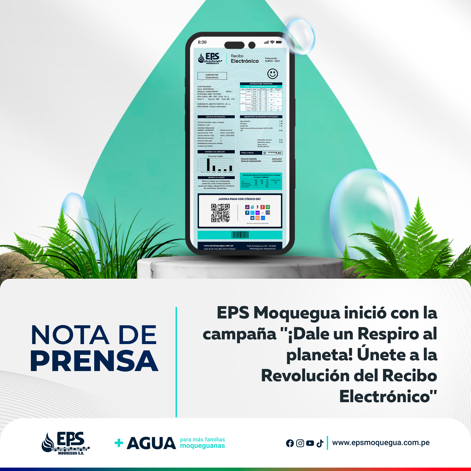 EPS Moquegua inició con la campaña "¡Dale un Respiro al planeta! Únete a la Revolución del Recibo Electrónico"